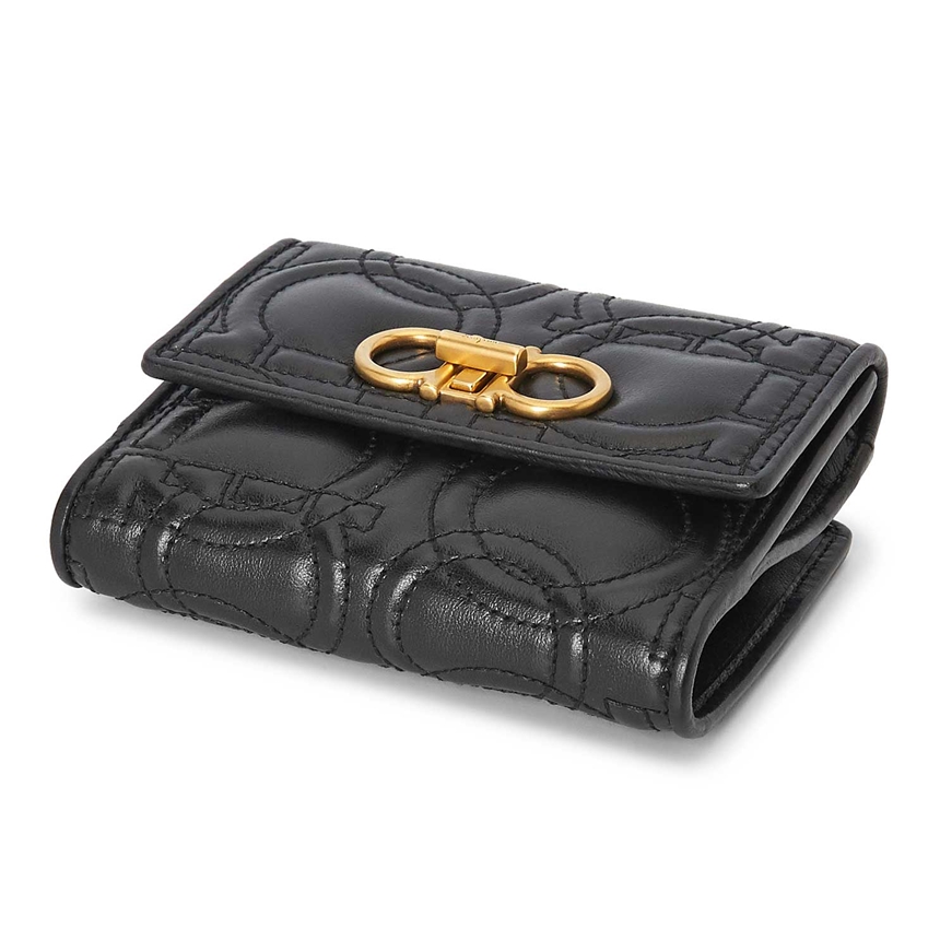 페라가모(FERRAGAMO) 퀼티드 간치니 여자 반지갑 22 D339 NERO 0695499