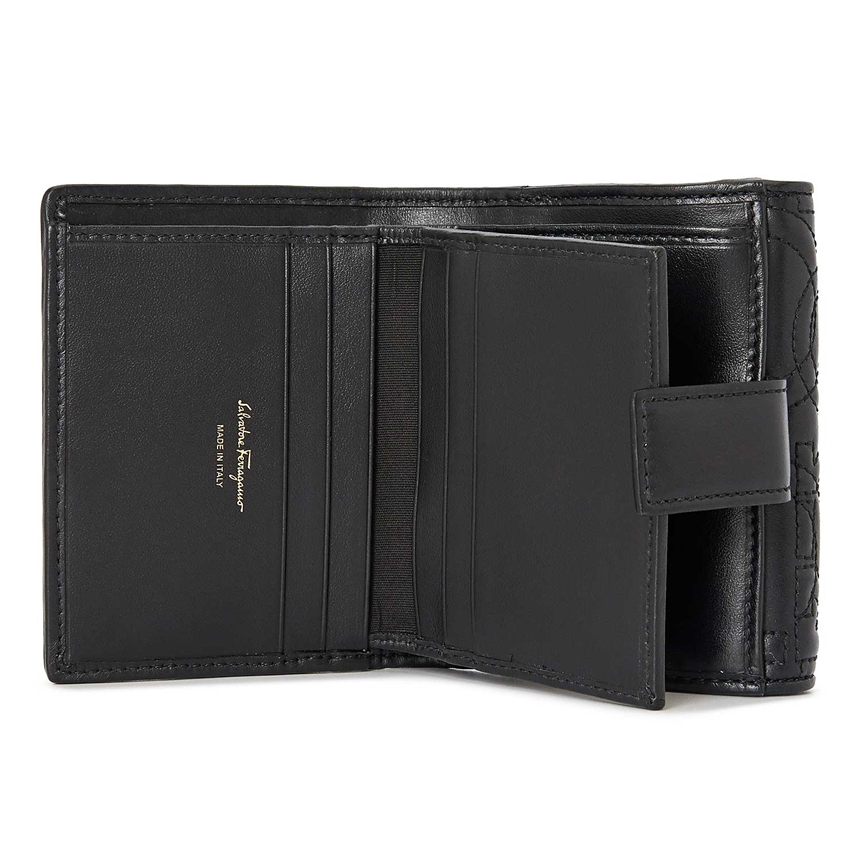 페라가모(FERRAGAMO) 퀼티드 간치니 여자 반지갑 22 D339 NERO 0695499
