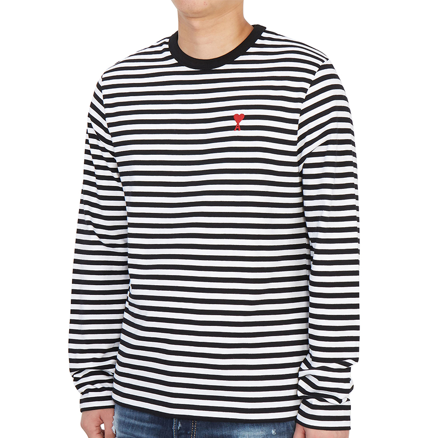 아미(AMI) 하트 로고 마리니에르 남자 긴팔티셔츠 클래식핏 A21HJ106 72 004