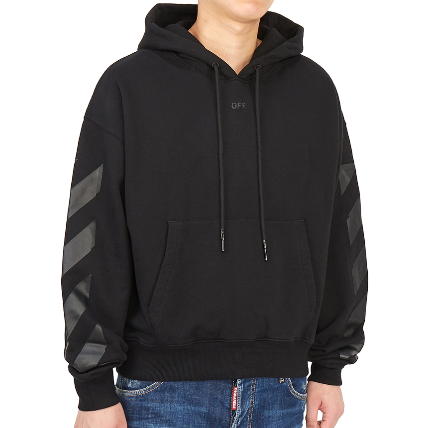 오프화이트(OFF WHITE) 러버 애로우 오버 남자 후드 긴팔 기모 맨투맨 티셔츠 OMBB037F 21FLE007 1010
