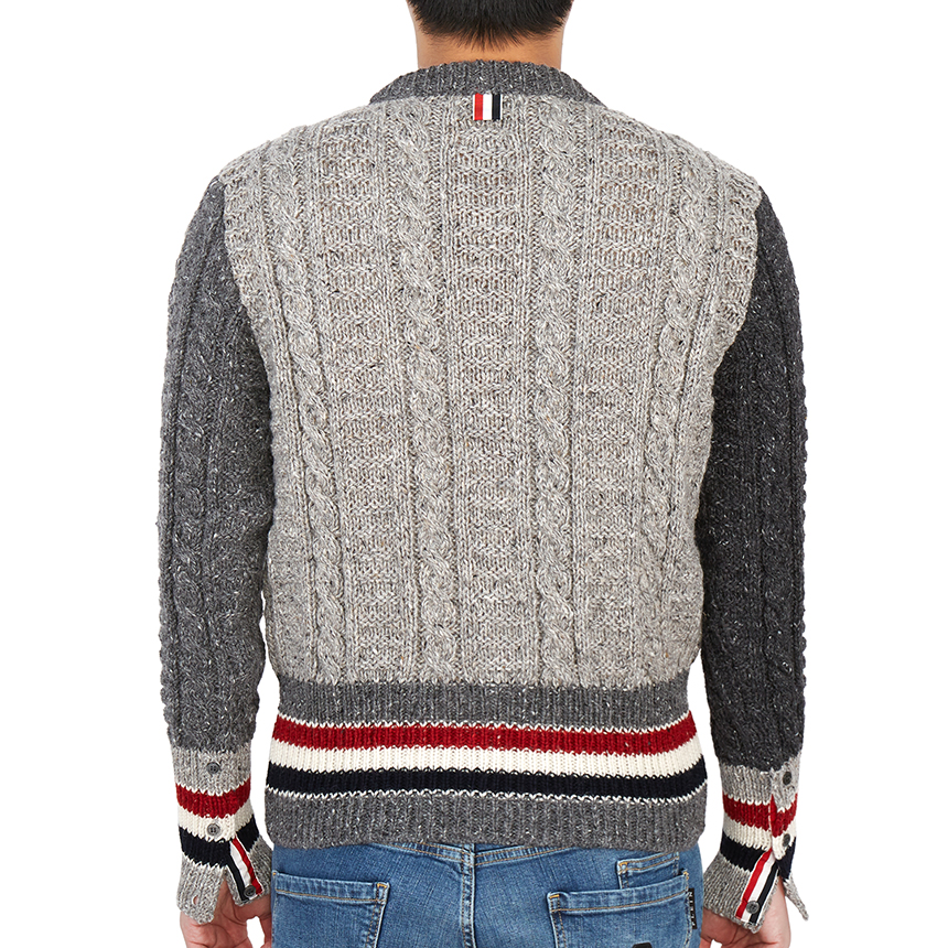 톰브라운(THOM BROWNE) 삼선 스트라이프 펀믹스 남자 울 모헤어 트위드 니트 MKA369F Y1502 982