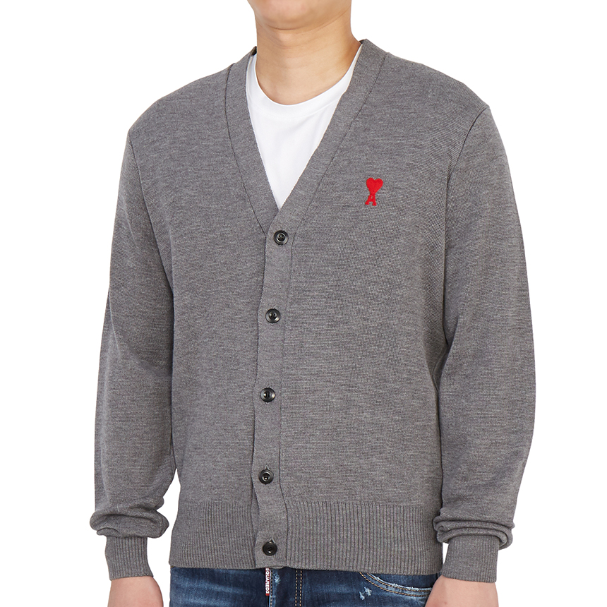 아미(AMI) 하트 로고 남자 울 가디건 A21HK305 001 055
