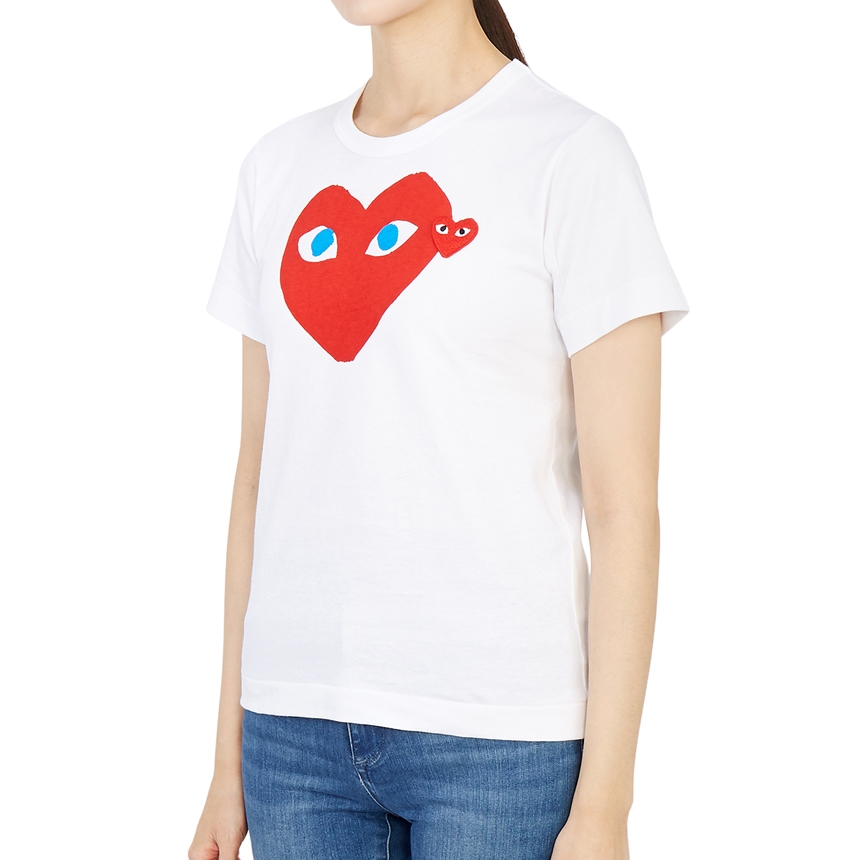 꼼데가르송(COMME DES GARCONS) 더블하트 레드와펜 라운드넥여자 반팔티셔츠 AZ T085 051 1