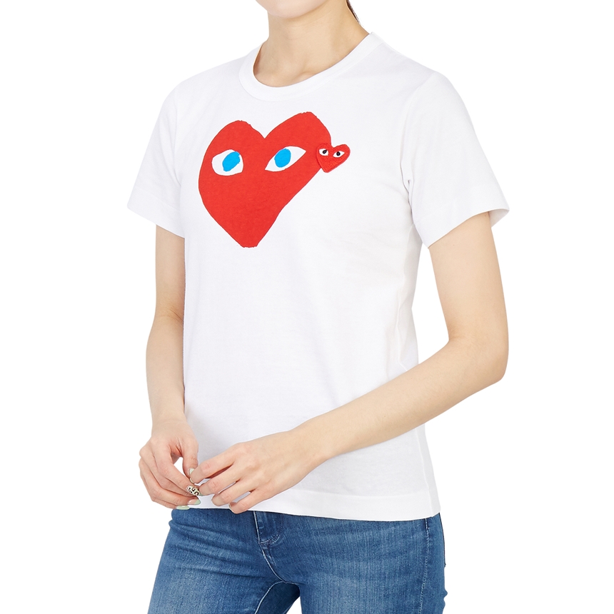 꼼데가르송(COMME DES GARCONS) 더블하트 레드와펜 라운드넥여자 반팔티셔츠 AZ T085 051 1