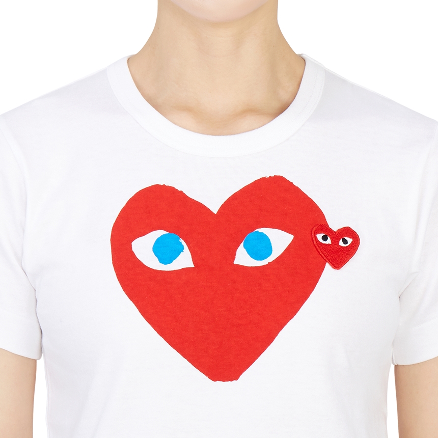 꼼데가르송(COMME DES GARCONS) 더블하트 레드와펜 라운드넥여자 반팔티셔츠 AZ T085 051 1