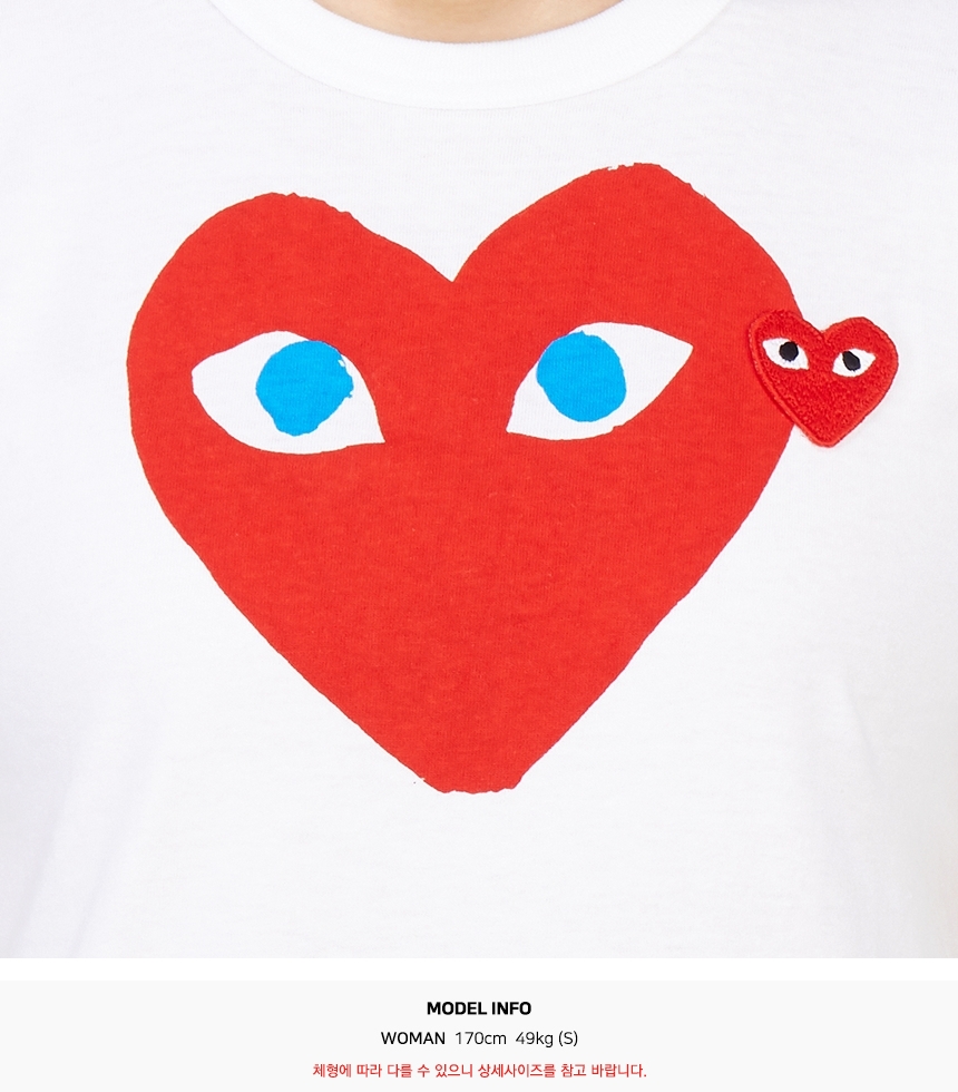 꼼데가르송(COMME DES GARCONS) 더블하트 레드와펜 라운드넥여자 반팔티셔츠 AZ T085 051 1