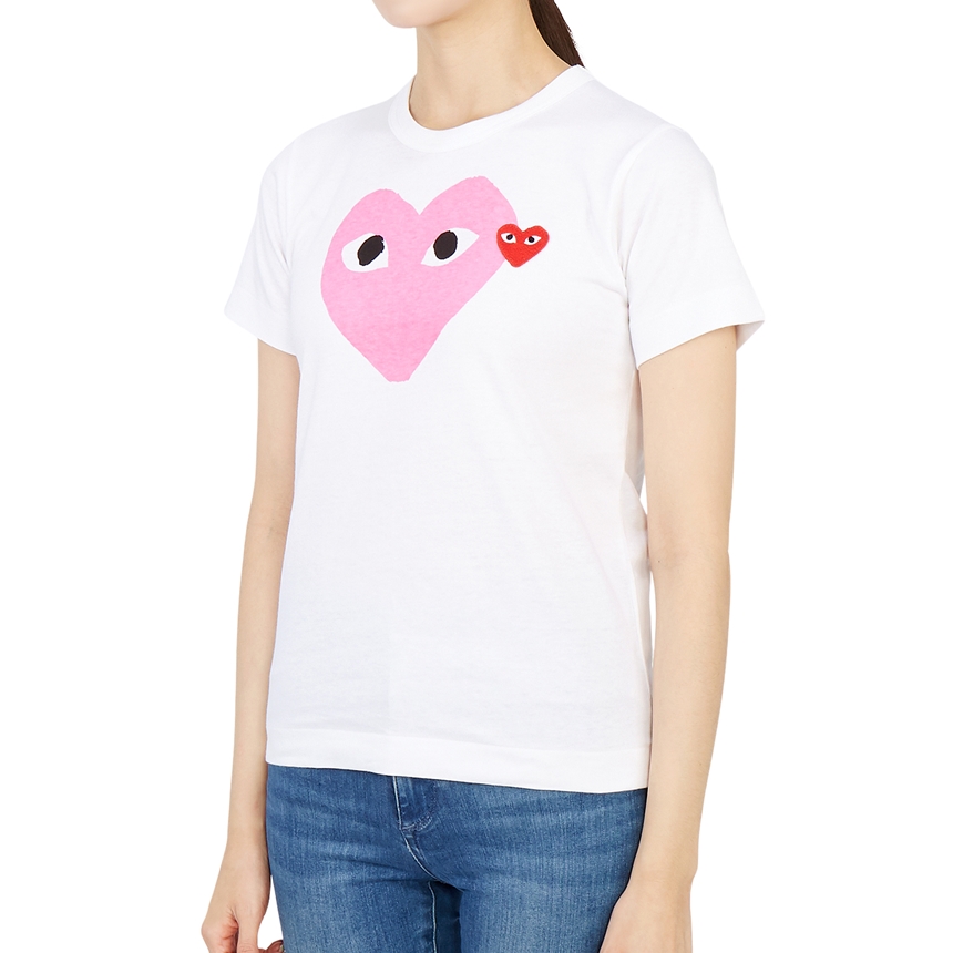꼼데가르송(COMME DES GARCONS) 더블하트 레드와펜 라운드넥여자 반팔티셔츠 AZ T105 051 4