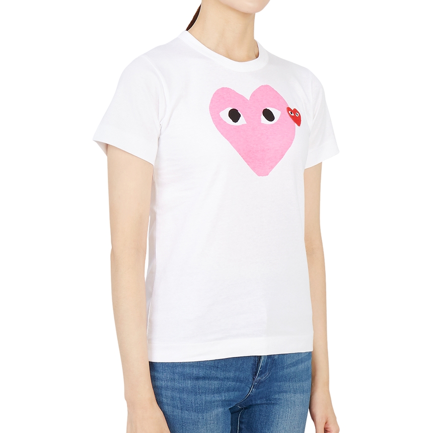 꼼데가르송(COMME DES GARCONS) 더블하트 레드와펜 라운드넥여자 반팔티셔츠 AZ T105 051 4