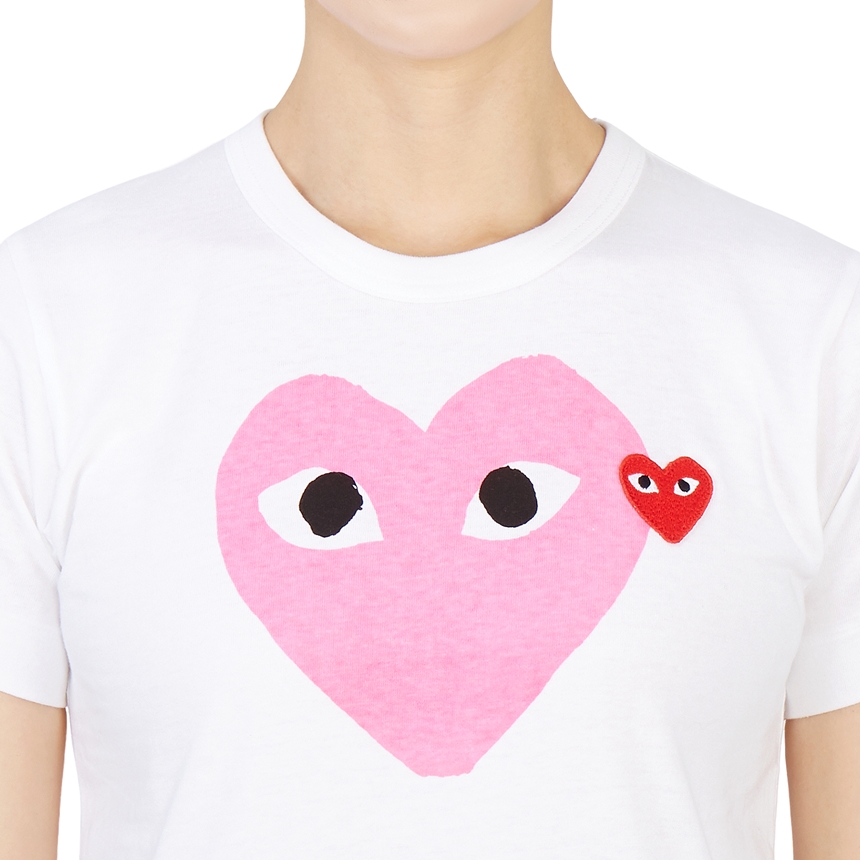 꼼데가르송(COMME DES GARCONS) 더블하트 레드와펜 라운드넥여자 반팔티셔츠 AZ T105 051 4