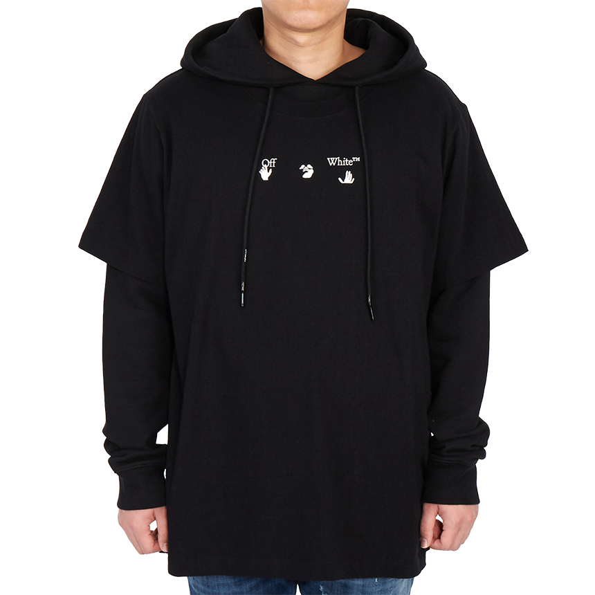 오프화이트(OFF WHITE) 마커 더블 남자 후드 긴팔 기모 맨투맨 티셔츠 OMBB051S 21FLE001 1045