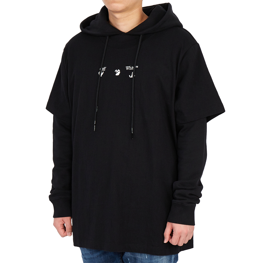 오프화이트(OFF WHITE) 마커 더블 남자 후드 긴팔 기모 맨투맨 티셔츠 OMBB051S 21FLE001 1045