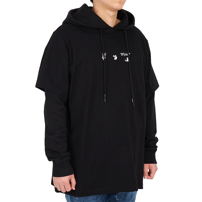 오프화이트(OFF WHITE) 마커 더블 남자 후드 긴팔 기모 맨투맨 티셔츠 OMBB051S 21FLE001 1045