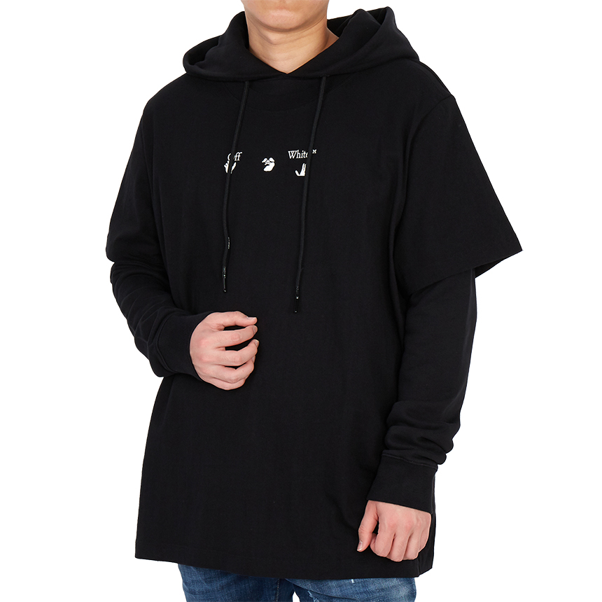 오프화이트(OFF WHITE) 마커 더블 남자 후드 긴팔 기모 맨투맨 티셔츠 OMBB051S 21FLE001 1045