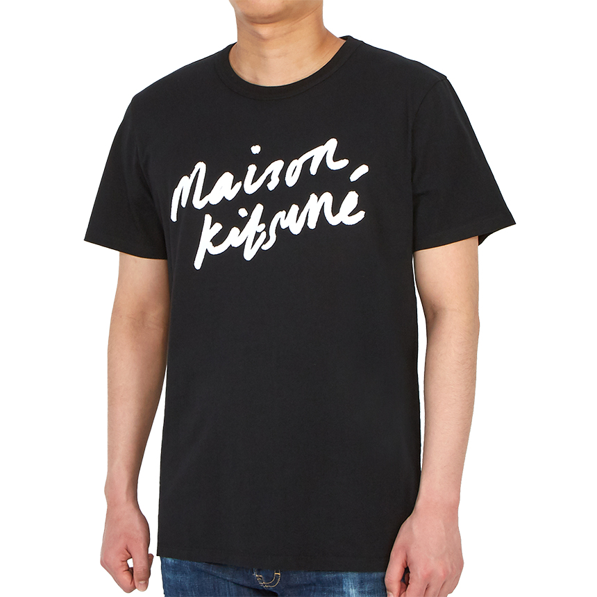메종키츠네(MAISON KITSUNE) 핸드라이팅남자 반팔티셔츠 AM00104KJ0008 BK
