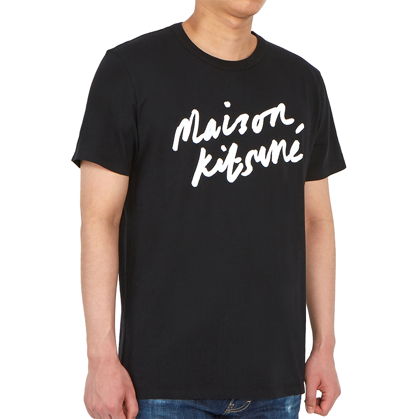 메종키츠네(MAISON KITSUNE) 핸드라이팅남자 반팔티셔츠 AM00104KJ0008 BK