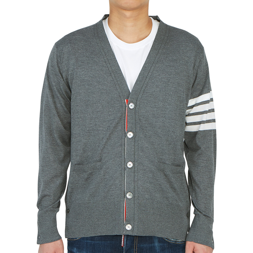 톰브라운(THOM BROWNE) 삼선 울남자 가디건 MKC002A 00014 038