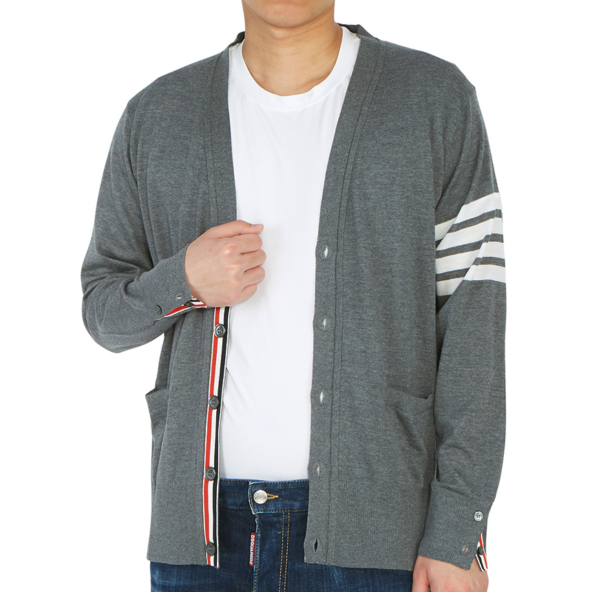 톰브라운(THOM BROWNE) 삼선 울남자 가디건 MKC002A 00014 038