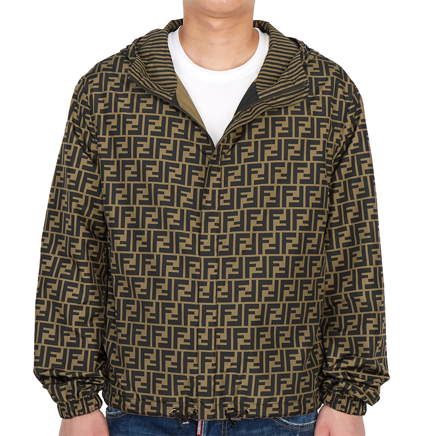 펜디(FENDI) 로고 후드 양면 남자 블루종 윈드브레이커 자켓 FAA615 A79N F13IZ
