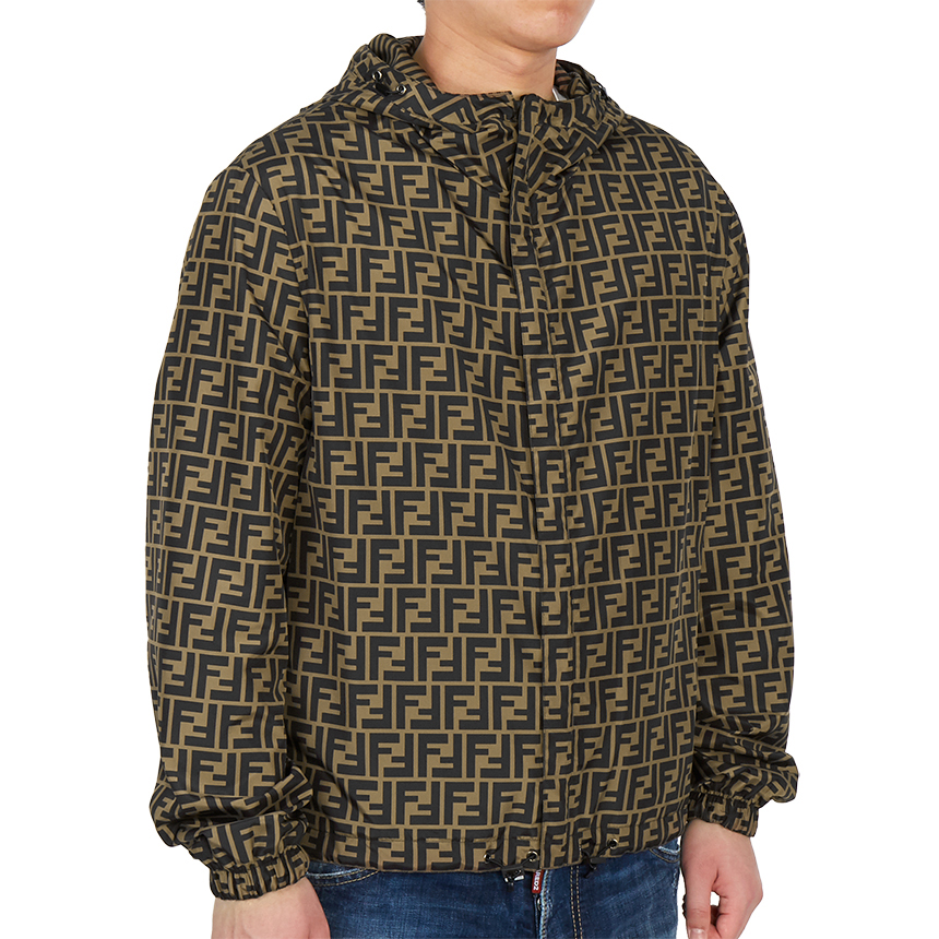펜디(FENDI) 로고 후드 양면 남자 블루종 윈드브레이커 자켓 FAA615 A79N F13IZ