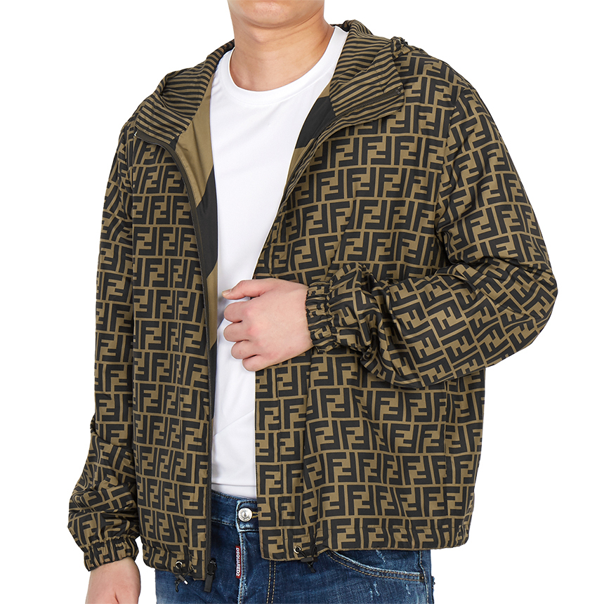 펜디(FENDI) 로고 후드 양면 남자 블루종 윈드브레이커 자켓 FAA615 A79N F13IZ