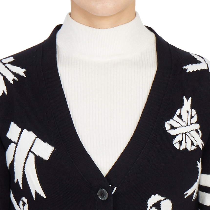 톰브라운(THOM BROWNE) 사선 완장 인타르시아 리본 여자 가디건 FKC384A Y3006 415