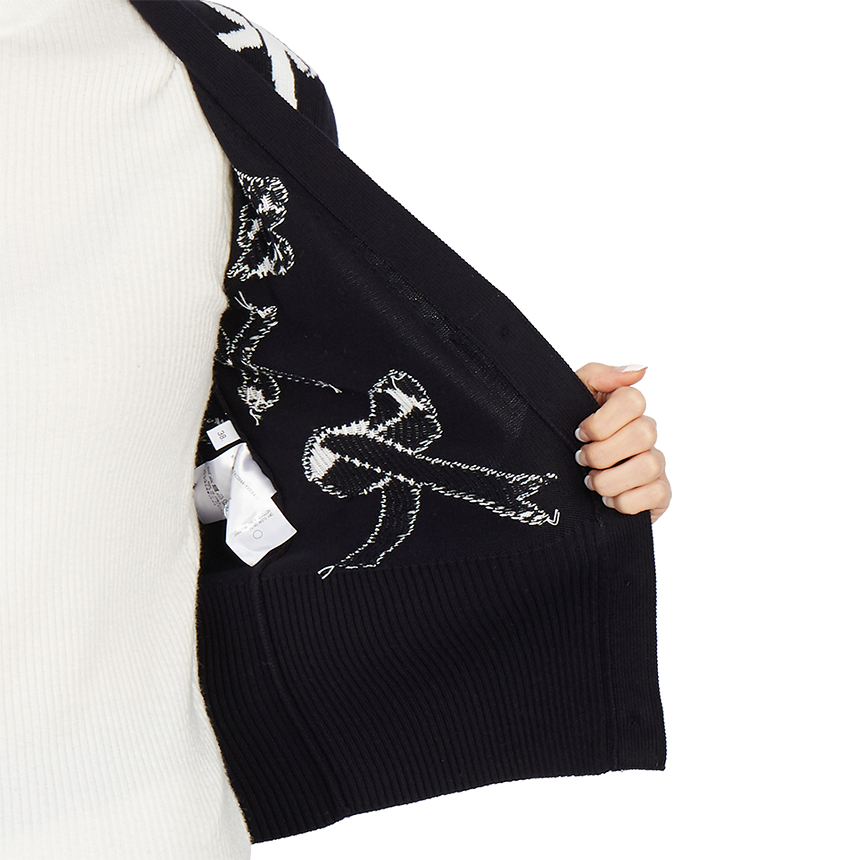 톰브라운(THOM BROWNE) 사선 완장 인타르시아 리본 여자 가디건 FKC384A Y3006 415