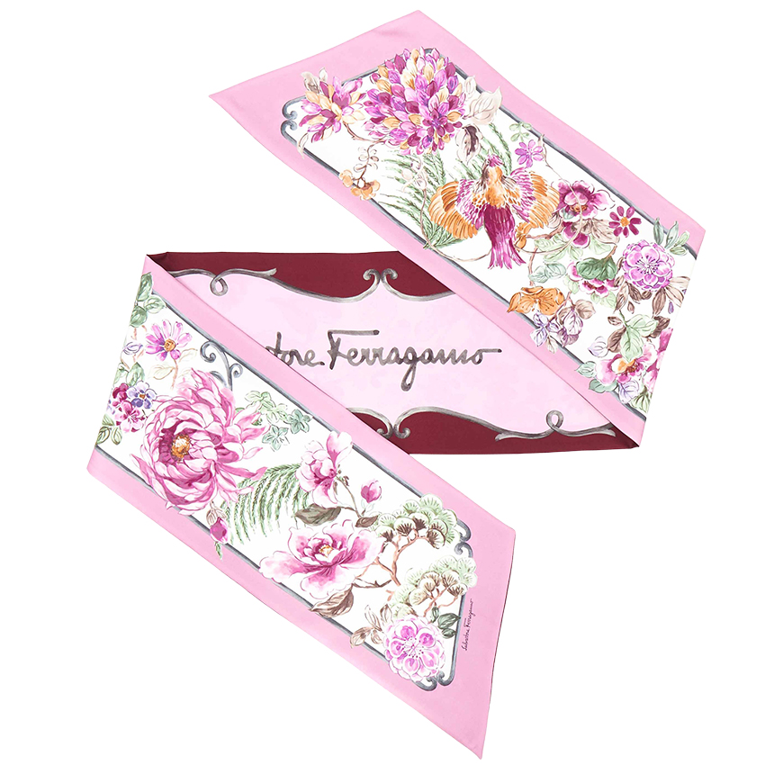 페라가모(FERRAGAMO) 세라믹 플라워 실크 트윌 쁘띠 스카프 32 0397 003 0756033