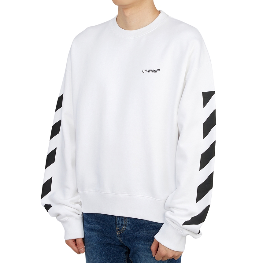 오프화이트(OFF WHITE) 디아그 헬베티카 오버 남자 크루넥 기모 긴팔 맨투맨 티셔츠 OMBA058C 99FLE001 0110