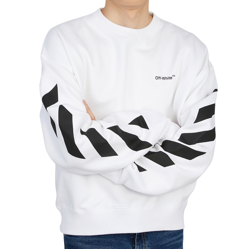오프화이트(OFF WHITE) 디아그 헬베티카 오버 남자 크루넥 기모 긴팔 맨투맨 티셔츠 OMBA058C 99FLE001 0110