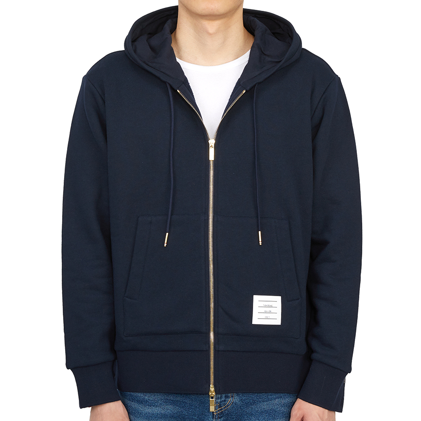 톰브라운(THOM BROWNE) 삼선 스트라이프 루프백 남자 후드 집업 가디건 MJT153A 03377 415