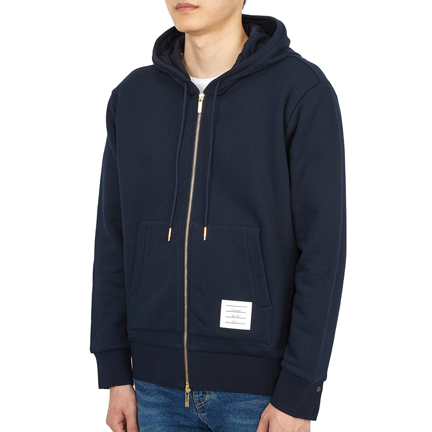 톰브라운(THOM BROWNE) 삼선 스트라이프 루프백 남자 후드 집업 가디건 MJT153A 03377 415