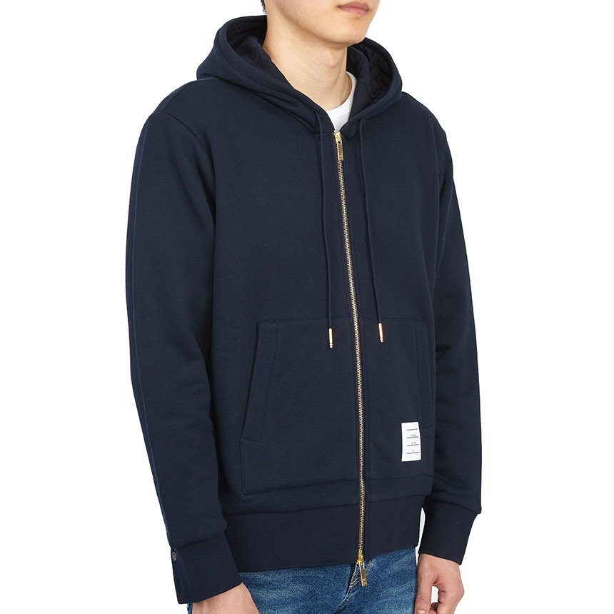 톰브라운(THOM BROWNE) 삼선 스트라이프 루프백 남자 후드 집업 가디건 MJT153A 03377 415
