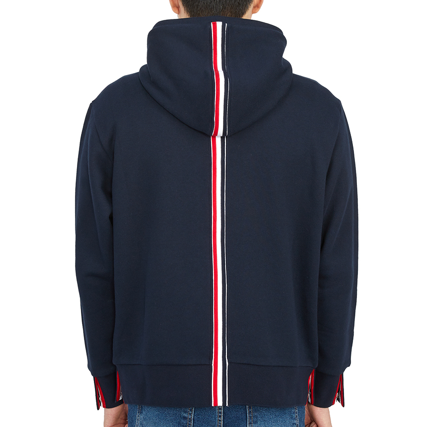 톰브라운(THOM BROWNE) 삼선 스트라이프 루프백 남자 후드 집업 가디건 MJT153A 03377 415