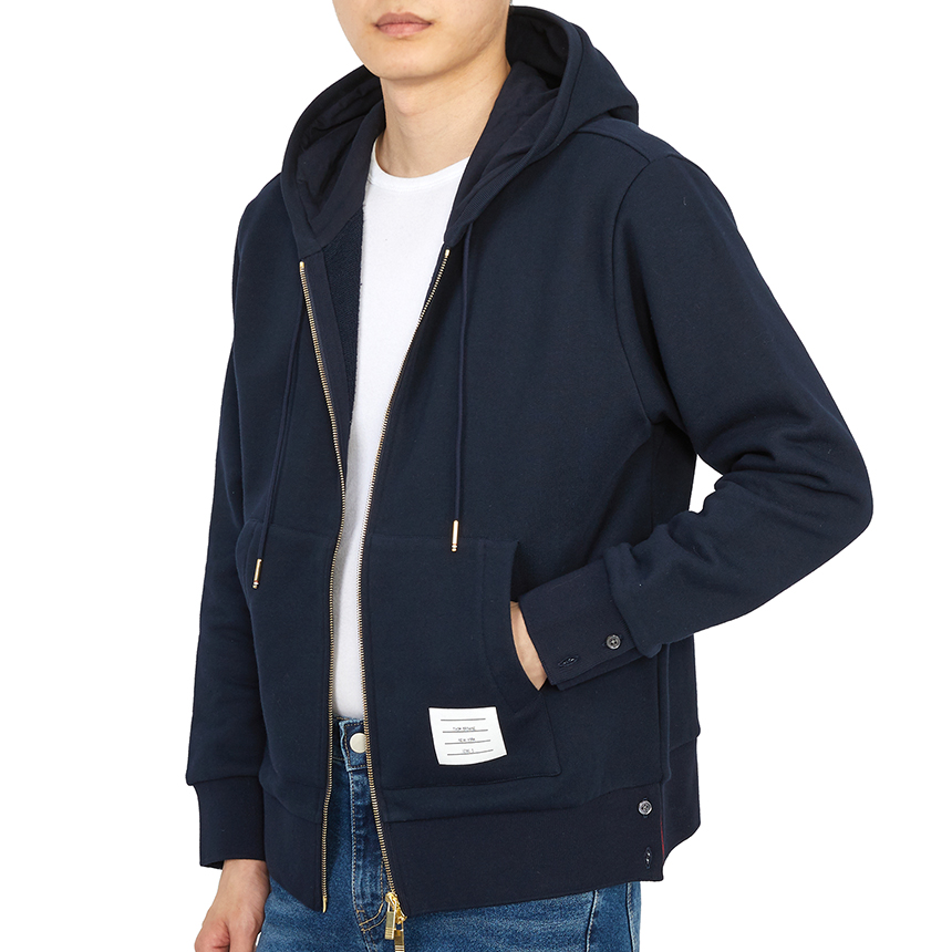 톰브라운(THOM BROWNE) 삼선 스트라이프 루프백 남자 후드 집업 가디건 MJT153A 03377 415