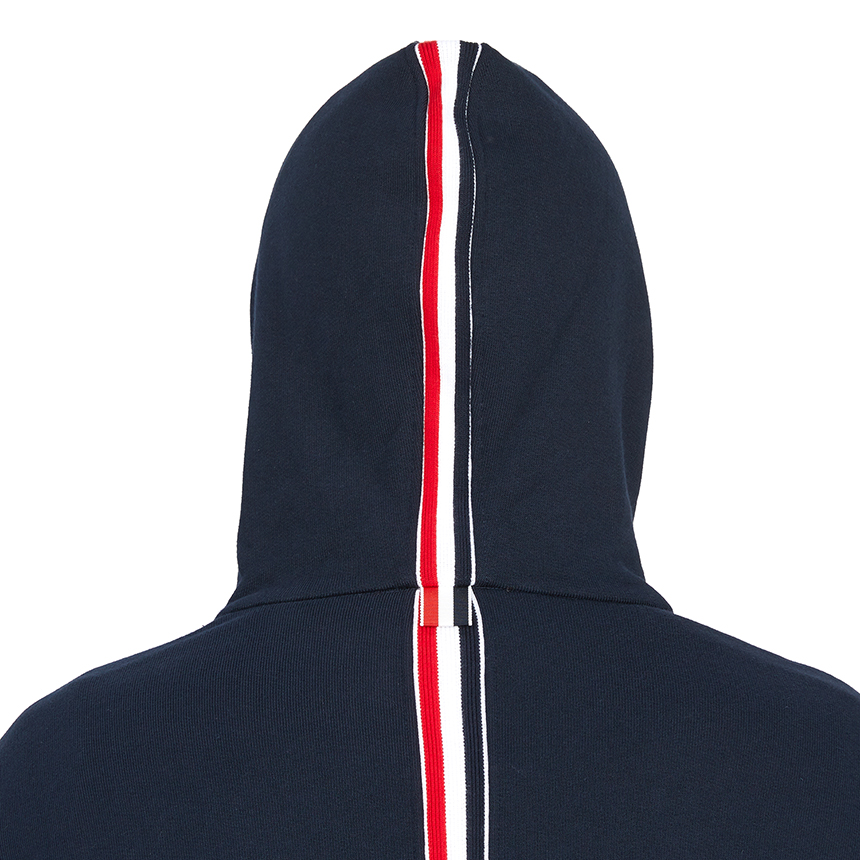 톰브라운(THOM BROWNE) 삼선 스트라이프 루프백 남자 후드 집업 가디건 MJT153A 03377 415