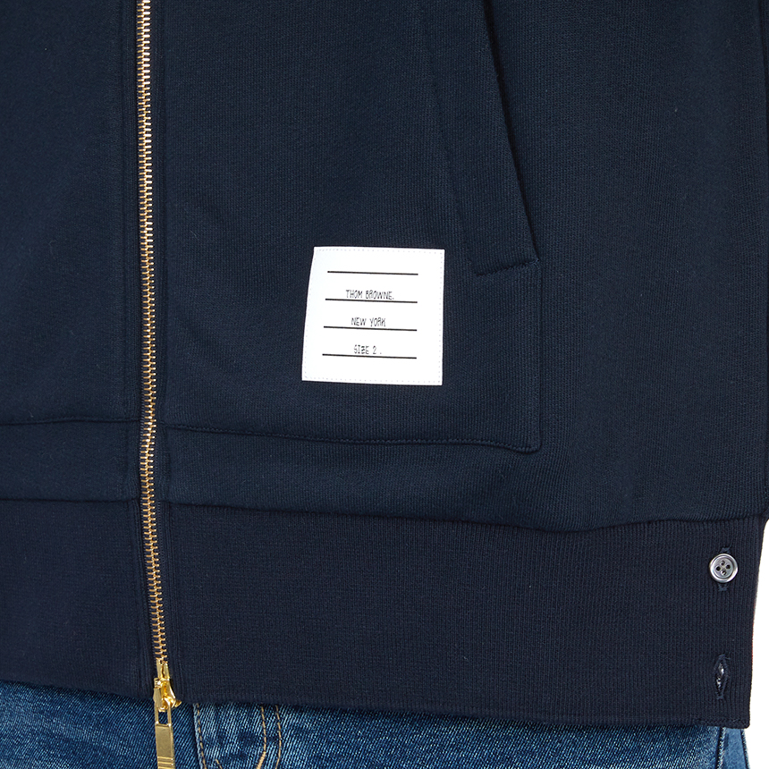 톰브라운(THOM BROWNE) 삼선 스트라이프 루프백 남자 후드 집업 가디건 MJT153A 03377 415