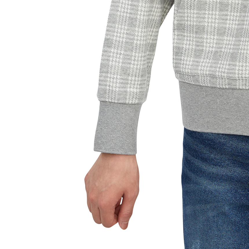 톰브라운(THOM BROWNE) 사선 스트라이프 마이크로 체크 자카드 남자 후드 집업 가디건 MJT307A 07993 055