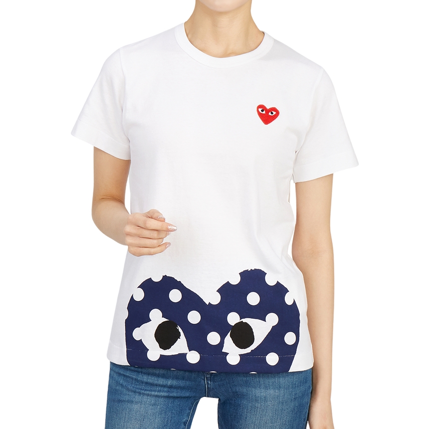 꼼데가르송(COMME DES GARCONS) 레드하트와펜 도트 여자 반팔티셔츠 AZ T235 051 1