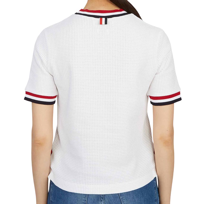 톰브라운(THOM BROWNE) 체크 삼선 스트라이프 프레이밍 여자 반팔티셔츠 FJS117A 08136 100