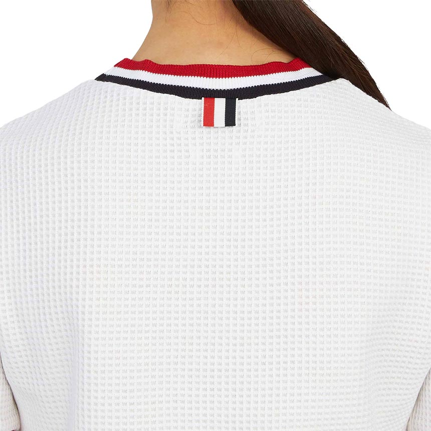 톰브라운(THOM BROWNE) 체크 삼선 스트라이프 프레이밍 여자 반팔티셔츠 FJS117A 08136 100