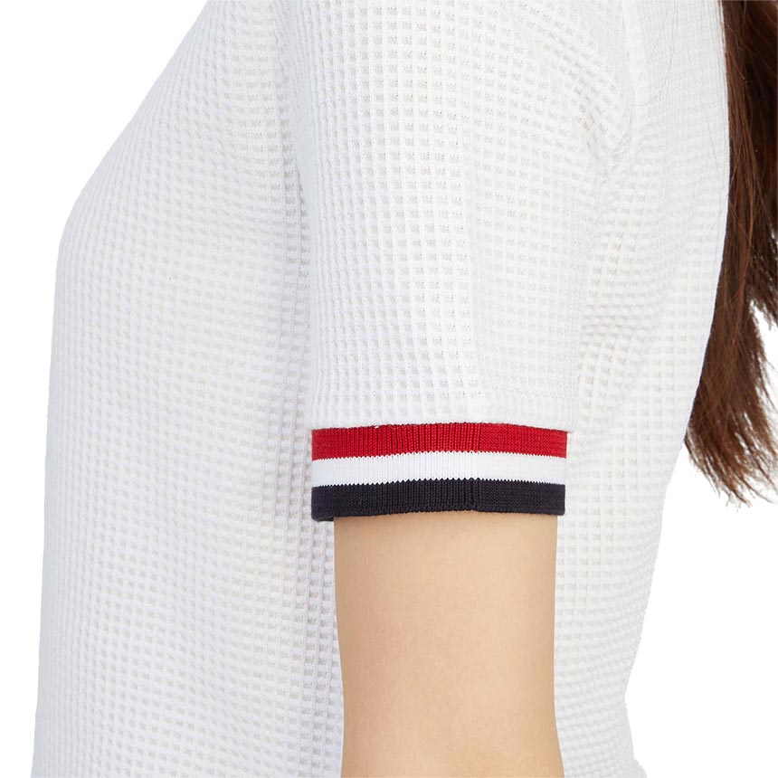 톰브라운(THOM BROWNE) 체크 삼선 스트라이프 프레이밍 여자 반팔티셔츠 FJS117A 08136 100