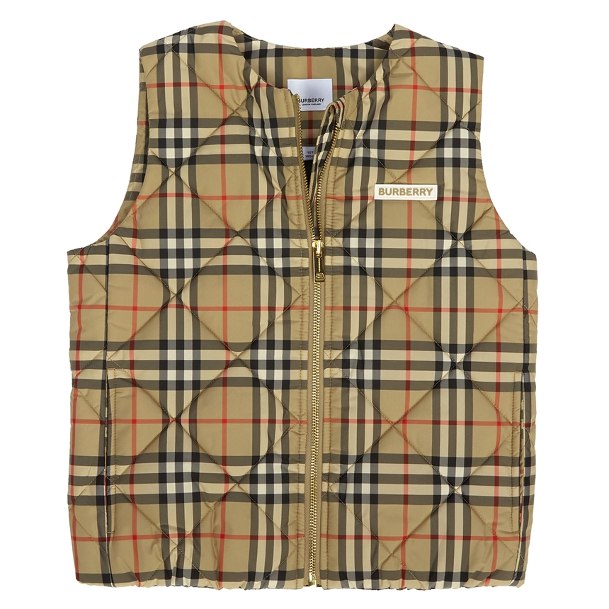 버버리키즈(BURBERRY KIDS) 로고 아플리케 이그재저레이트 체크 다이아몬드 퀼팅 키즈 패딩 조끼 (성인착용가능) ABIGAIL GILET 8053908 A7028