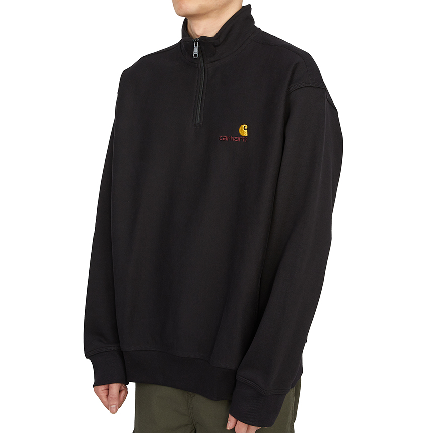 칼하트윕(CARHARTT WIP) 아메리칸 스크립트 반집업 남자 하이넥 기모 긴팔 맨투맨 티셔츠 루즈핏 I027014 89XX