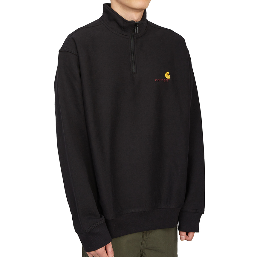 칼하트윕(CARHARTT WIP) 아메리칸 스크립트 반집업 남자 하이넥 기모 긴팔 맨투맨 티셔츠 루즈핏 I027014 89XX