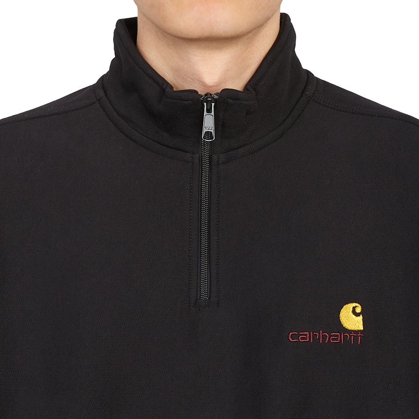 칼하트윕(CARHARTT WIP) 아메리칸 스크립트 반집업 남자 하이넥 기모 긴팔 맨투맨 티셔츠 루즈핏 I027014 89XX