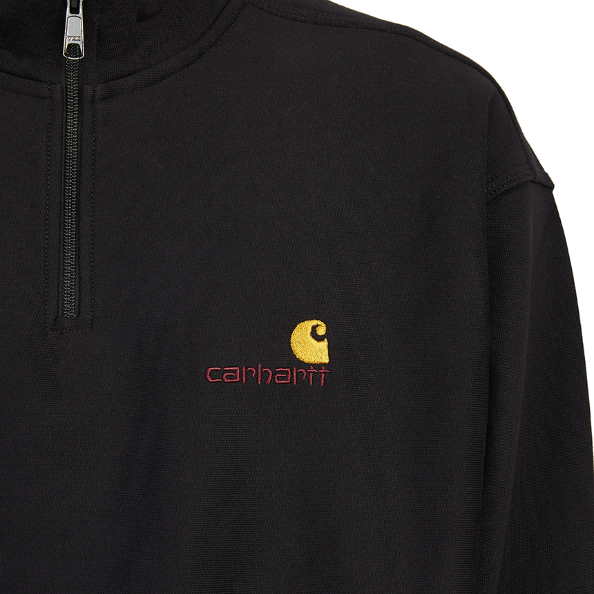 칼하트윕(CARHARTT WIP) 아메리칸 스크립트 반집업 남자 하이넥 기모 긴팔 맨투맨 티셔츠 루즈핏 I027014 89XX
