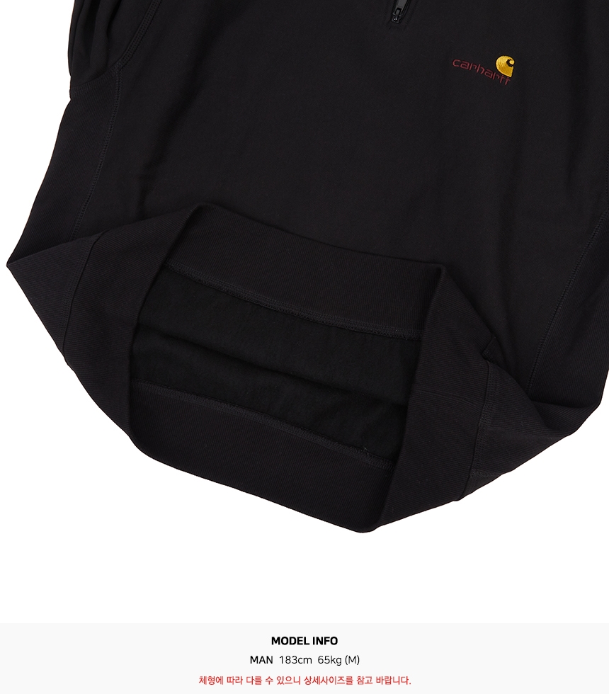 칼하트윕(CARHARTT WIP) 아메리칸 스크립트 반집업 남자 하이넥 기모 긴팔 맨투맨 티셔츠 루즈핏 I027014 89XX