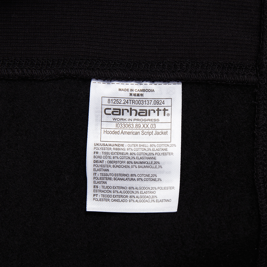 칼하트윕(CARHARTT WIP) 아메리칸 스크립트 남성 기모 후드 집업 I033063 89XX