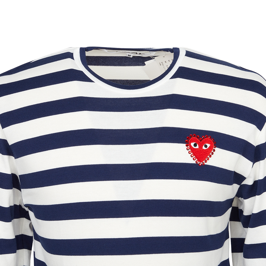 꼼데가르송(COMME DES GARCONS) 레드와펜 라인스톤 스트라이프 긴팔티셔츠 (남여공용) AX T805 051 1