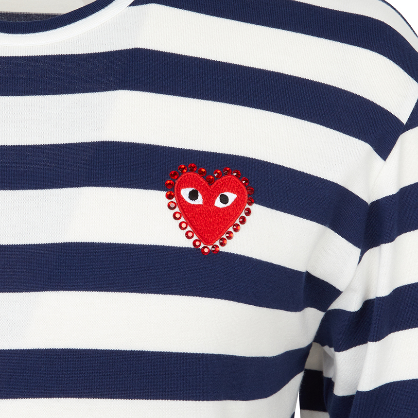 꼼데가르송(COMME DES GARCONS) 레드와펜 라인스톤 스트라이프 긴팔티셔츠 (남여공용) AX T805 051 1